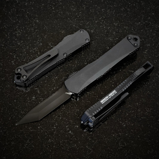Heretic Knives Manticore S 2.6in DLC Tanto Mangnacut Blade Black Anodized Aluminum Handles