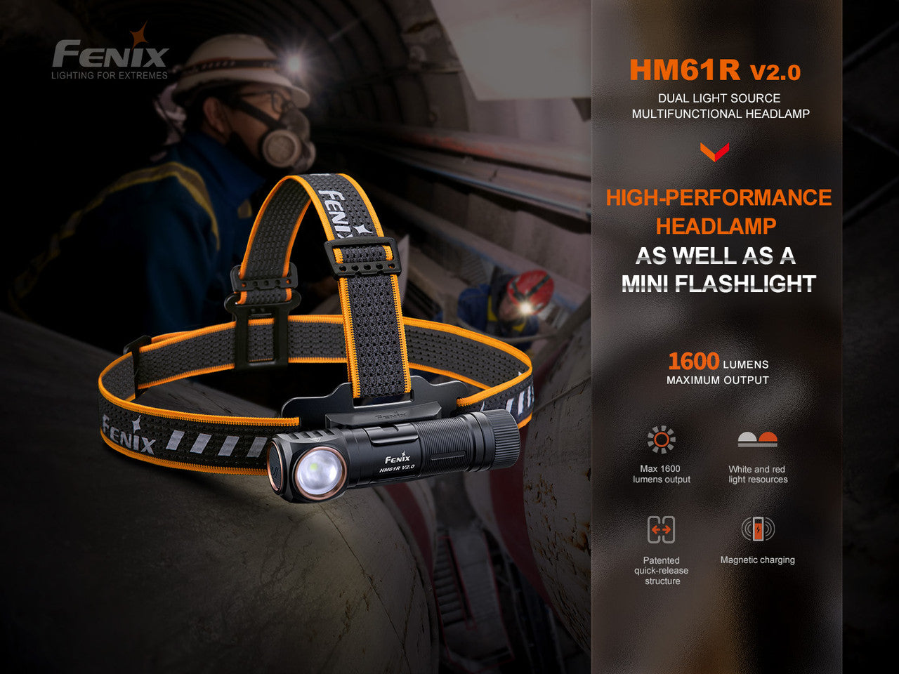 Fenix HM61R V2.0 1600 Lumen Magnetically Rechargeable Multi-Functional Headlamp