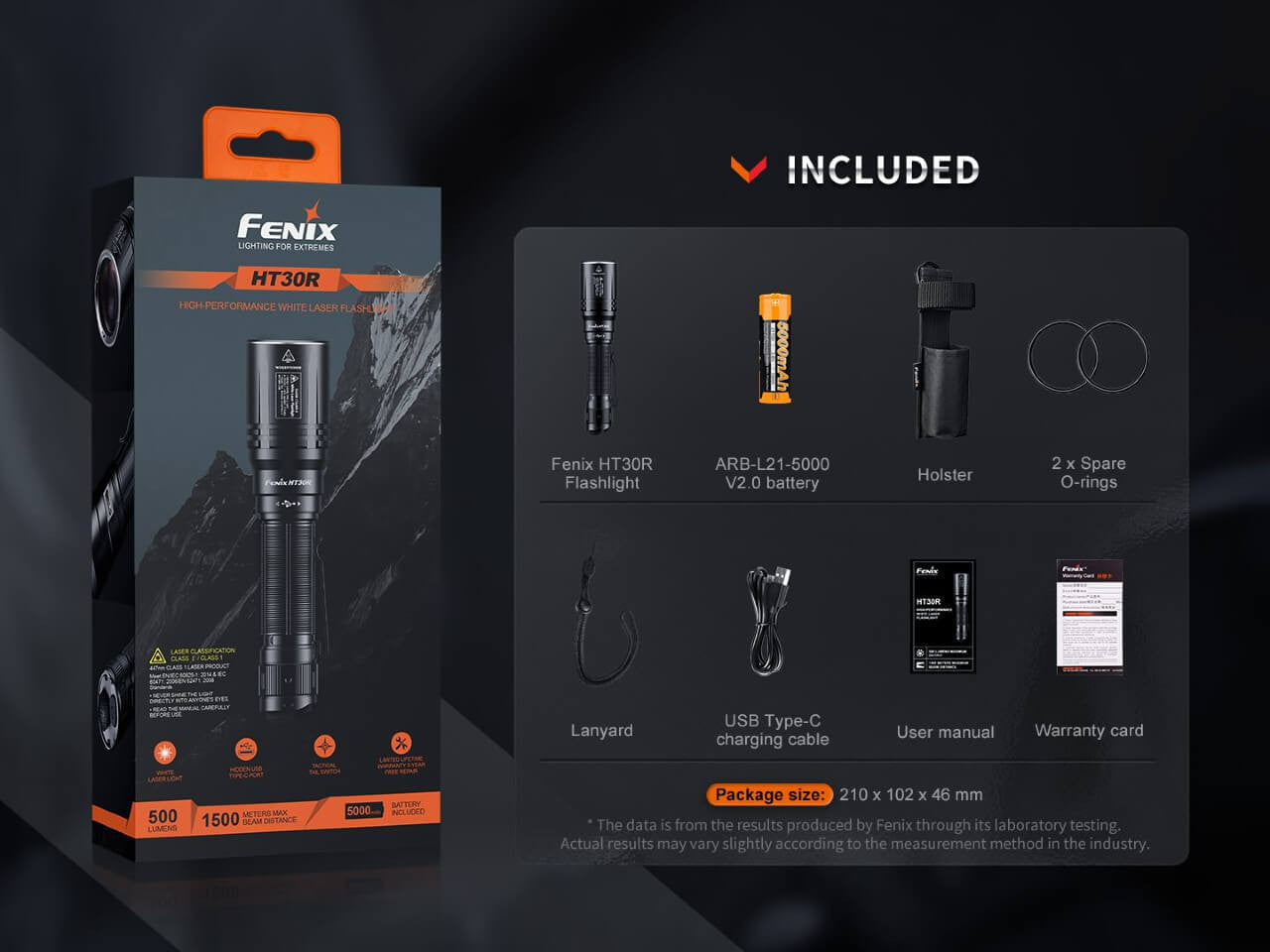 Fenix Fenix HT30R White Laser Flashlight USB-C Rechargeable 500 Lumens 600k Candela