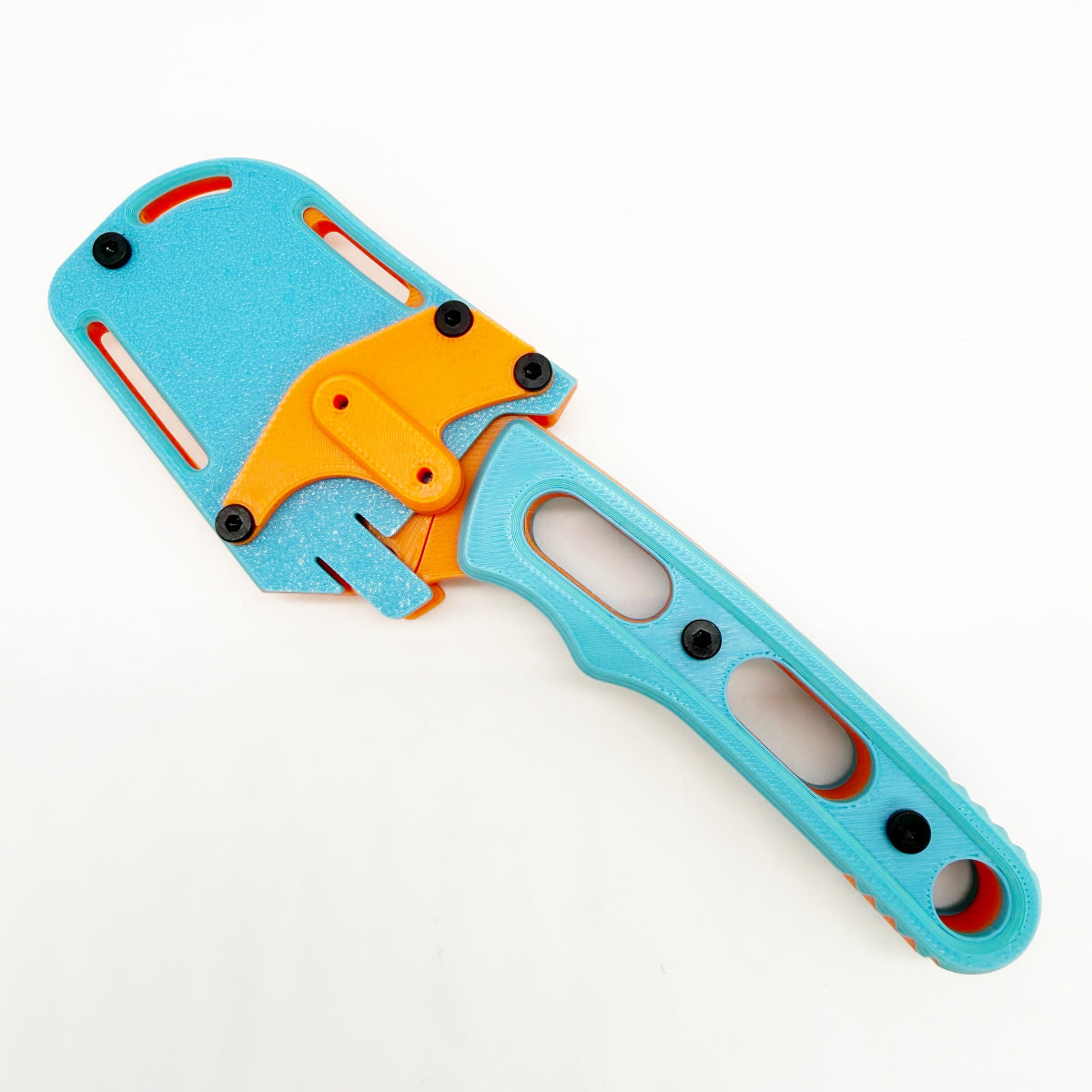 Going Gear Fixed Blade Utility Knife - Orange Frame w/ Blue Handles