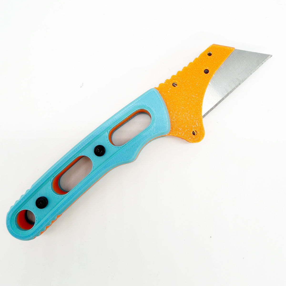 Going Gear Fixed Blade Utility Knife - Orange Frame w/ Blue Handles