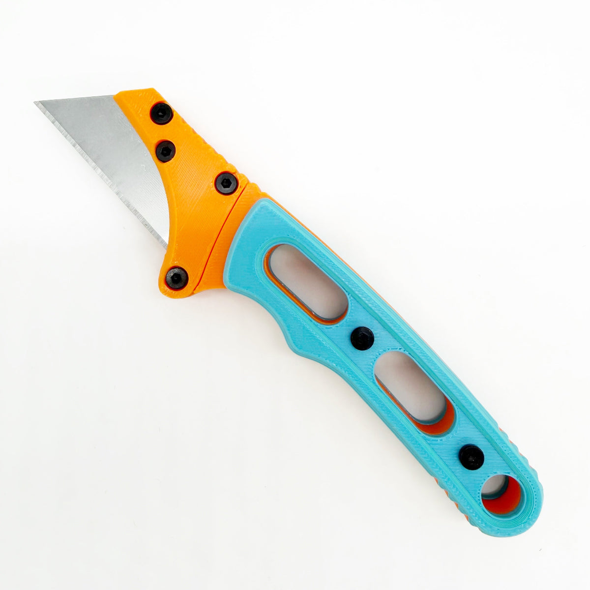 Going Gear Fixed Blade Utility Knife - Orange Frame w/ Blue Handles