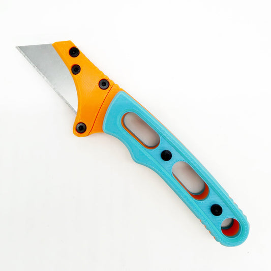 Going Gear Fixed Blade Utility Knife - Orange Frame w/ Blue Handles