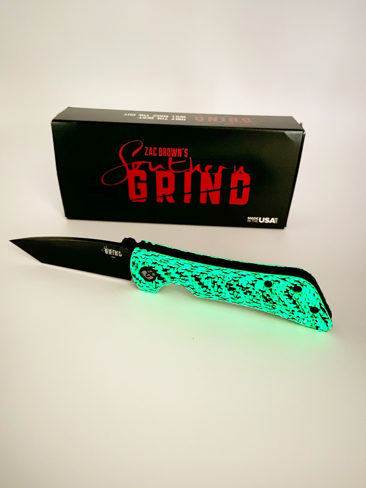 Southern Grind Spider Monkey GLOW Series Black PVD Tanto S35VN Carbon Fiber Folding Knife