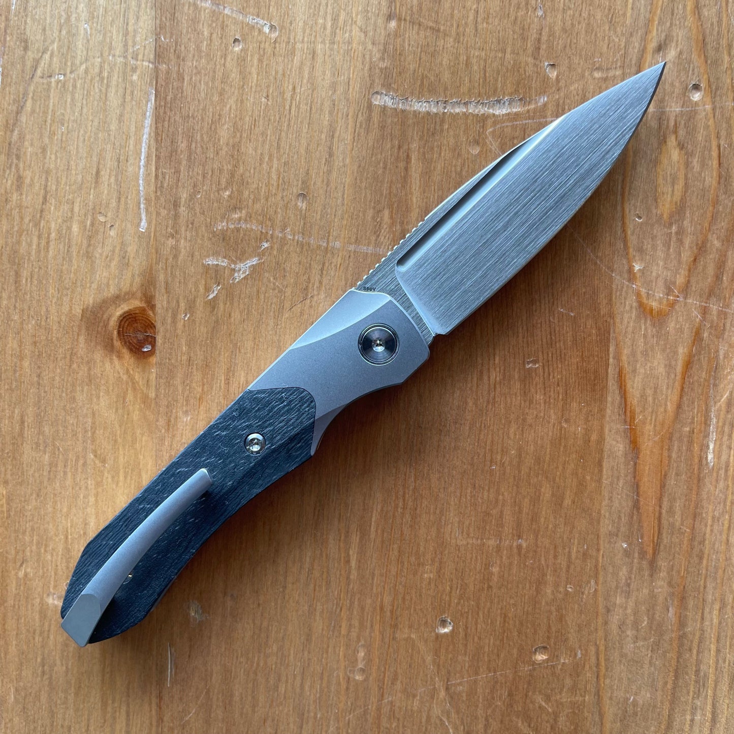 Griffin X Series 1946 Slip Joint Folding Knife 2.79in S90V Steel Titanium / Black Fat Carbon Handles