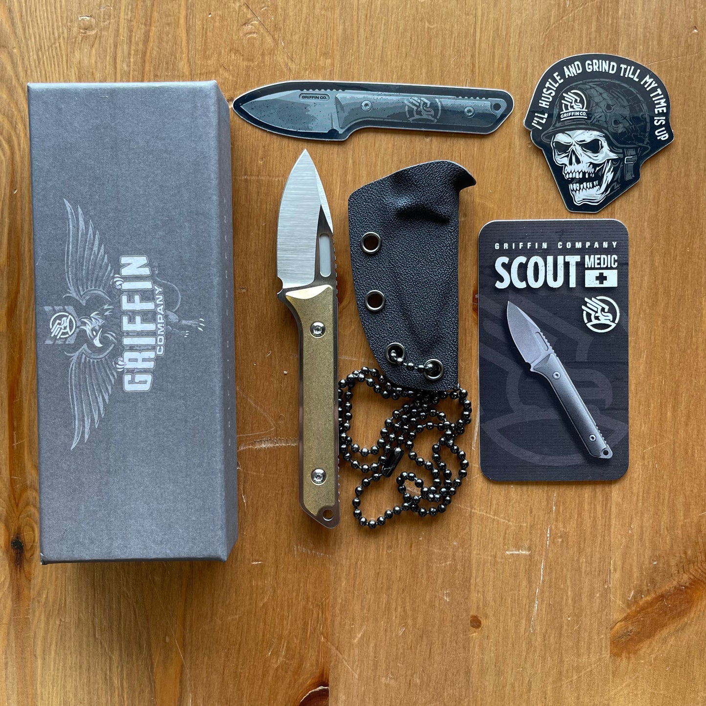 Griffin Scout Medic Fixed Blade 1.65in Satin Magnacut Steel Stonewashed Brass Handle