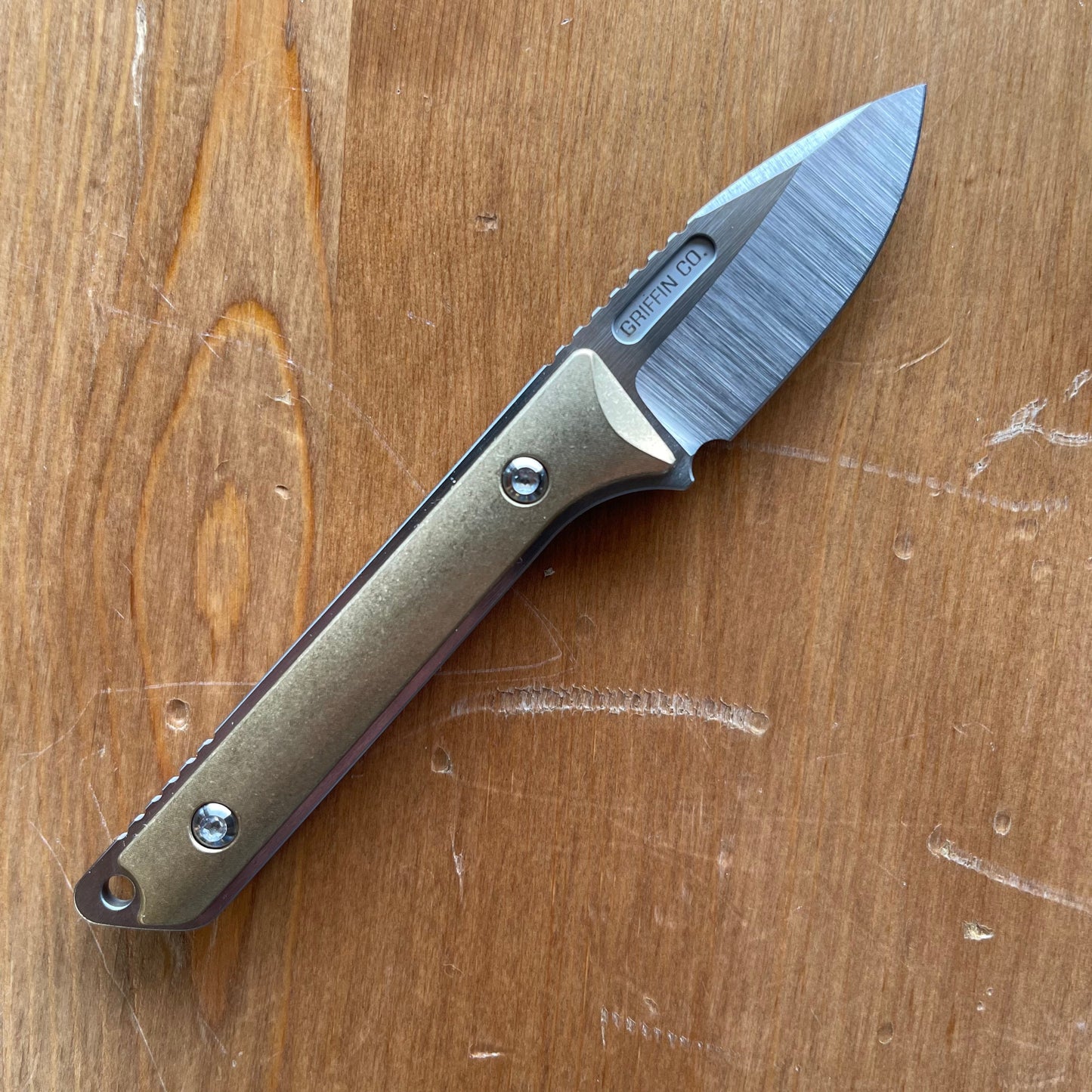 Griffin Scout Medic Fixed Blade 1.65in Satin Magnacut Steel Stonewashed Brass Handle