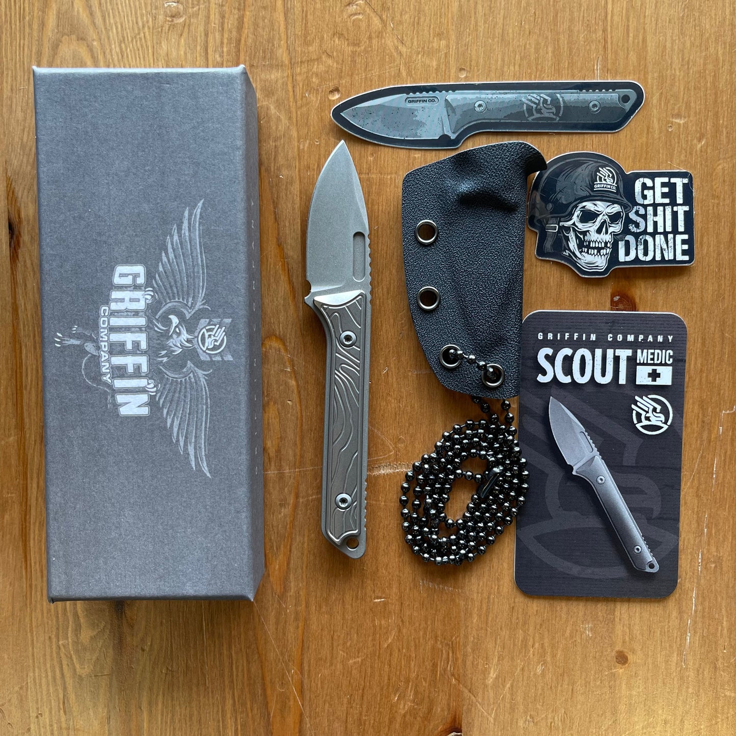 Griffin Scout Medic Fixed Blade 1.65in Stonewash Magnacut Steel Topo Titanium Handle
