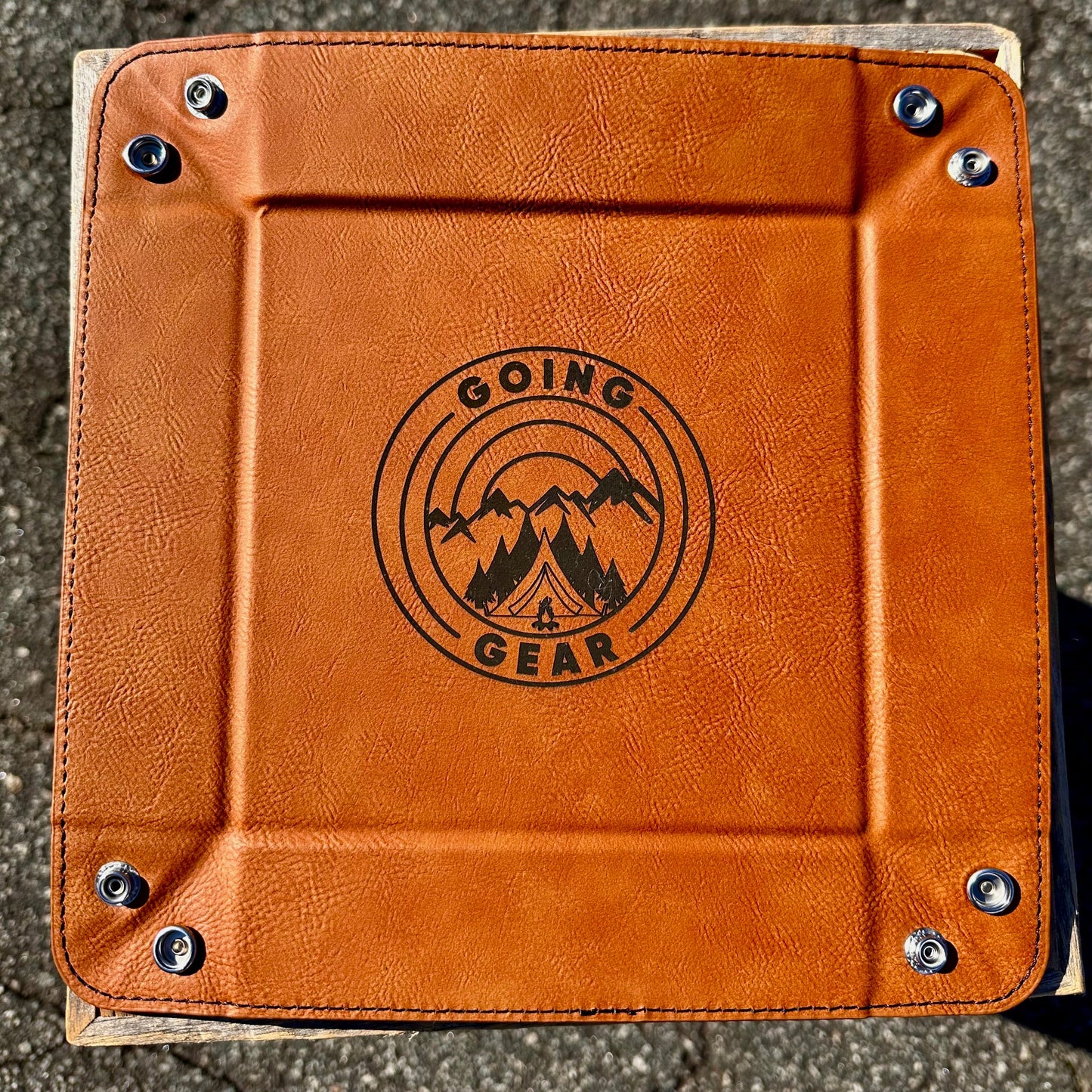 Leather Valet Tray - Going Gear Logo 6"x 6"