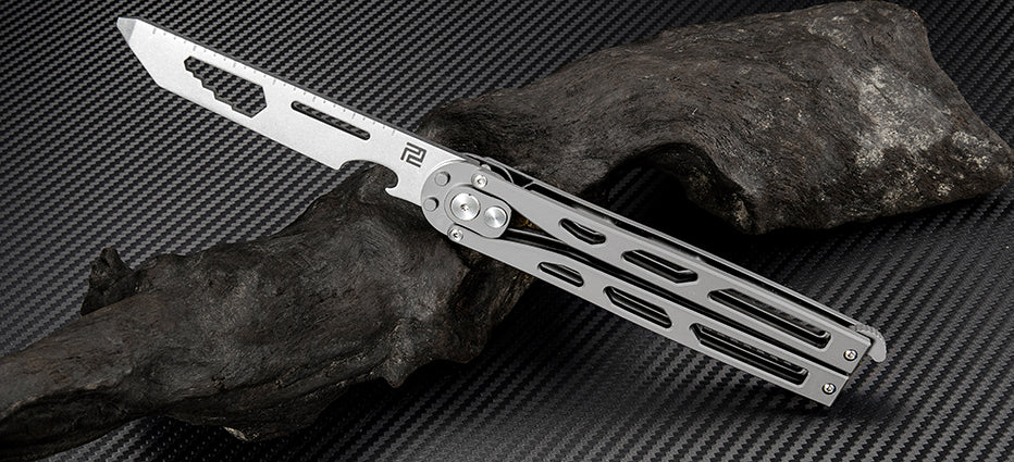 Artisan Cutlery Kinetic-Tool Automatic Butterfly Tool Gray Ti (4" SW 8CR)