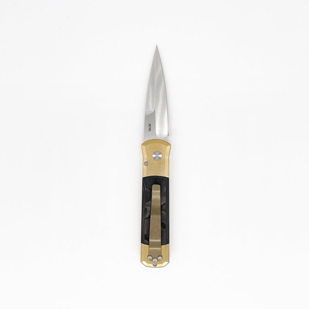 Pro-Tech Godson Folding Knife BronzeAL / FatCarbon Inlay Handles 3.15in 154cm Steel Blade - 7114-Blk Camo