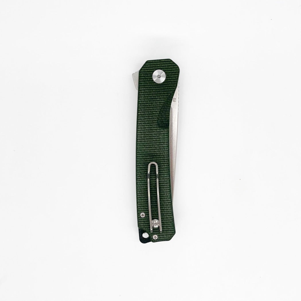 QSP XL Osprey Button Lock Folding Knife 3.65in D2 Steel Micarta Handles - Green