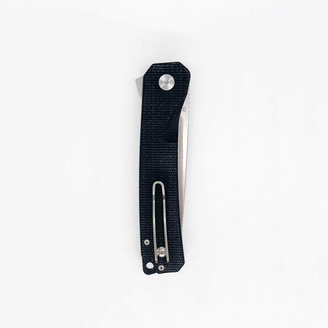 QSP XL Osprey Button Lock Folding Knife 3.65in D2 Steel Micarta Handles - Black