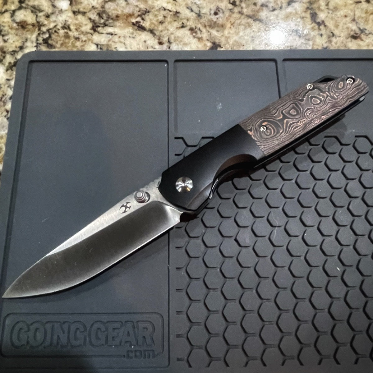 Kansept Warrior Exclusive CPM-S35VN Steel Black Anodized Titanium w/ Black and Red Copper Carbon Fiber Handles