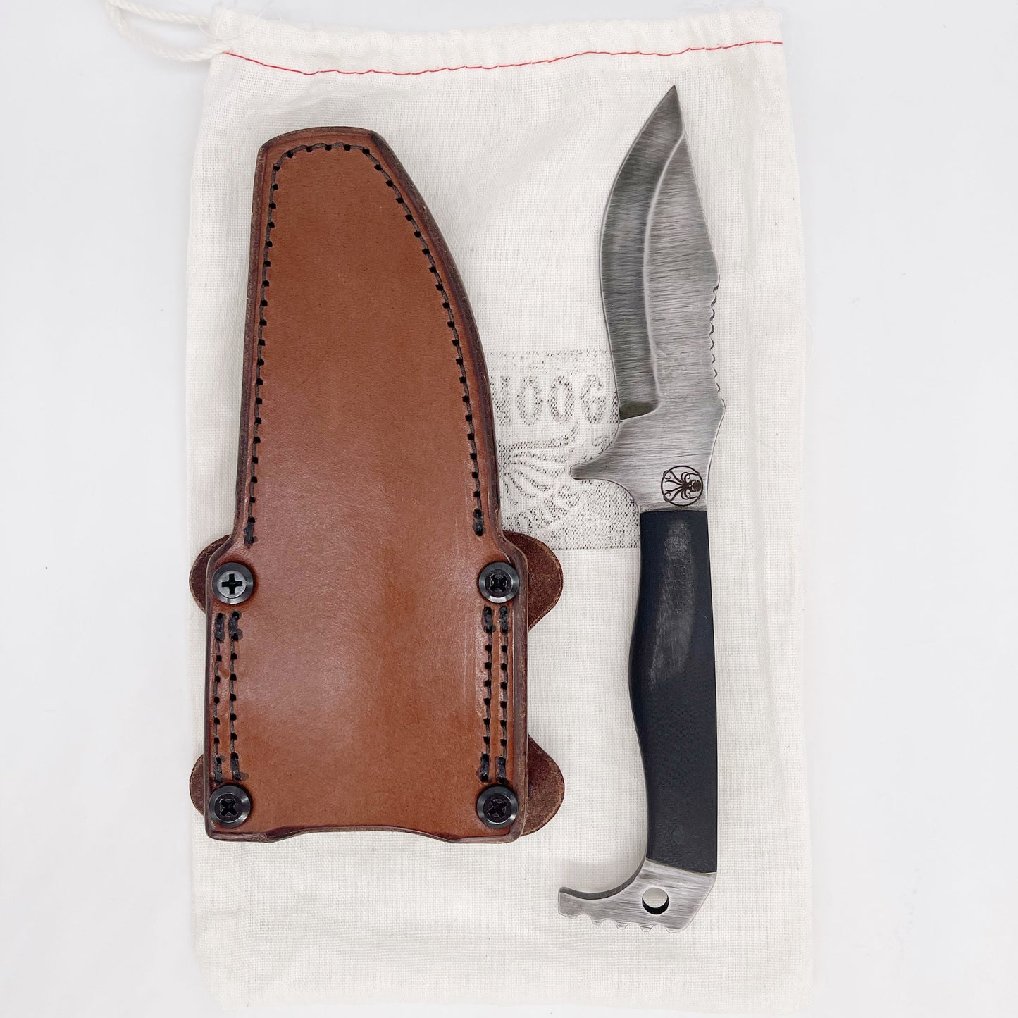 Drifter Blades Pathfinder Custom Fixed Blade Knife Black Micarta Handles Customer Leather Sheath