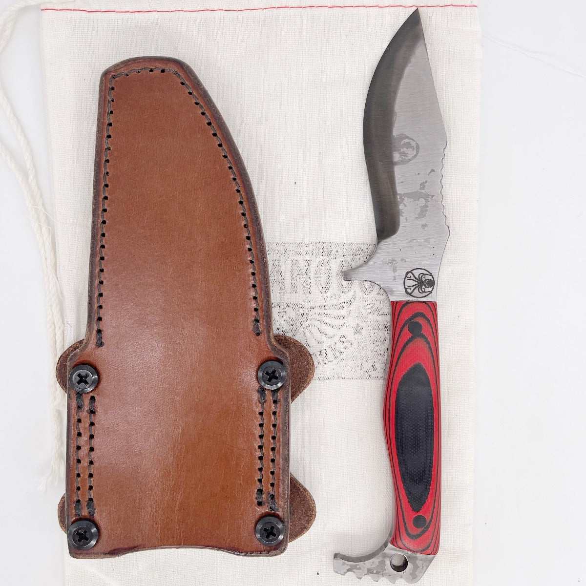 Drifter Blades Pathfinder Custom Fixed Blade Knife Red/Black G10 Handles Custom Leather Sheath Included