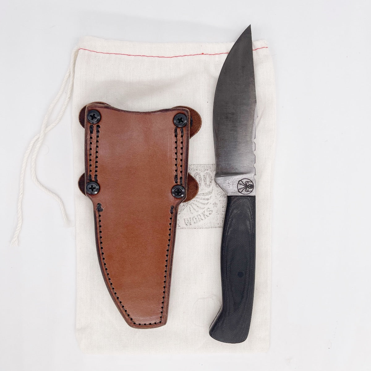 Drifter Blades Overlander Lite Custom Fixed Blade Knife Black G10 Handles Custom Leather Sheath