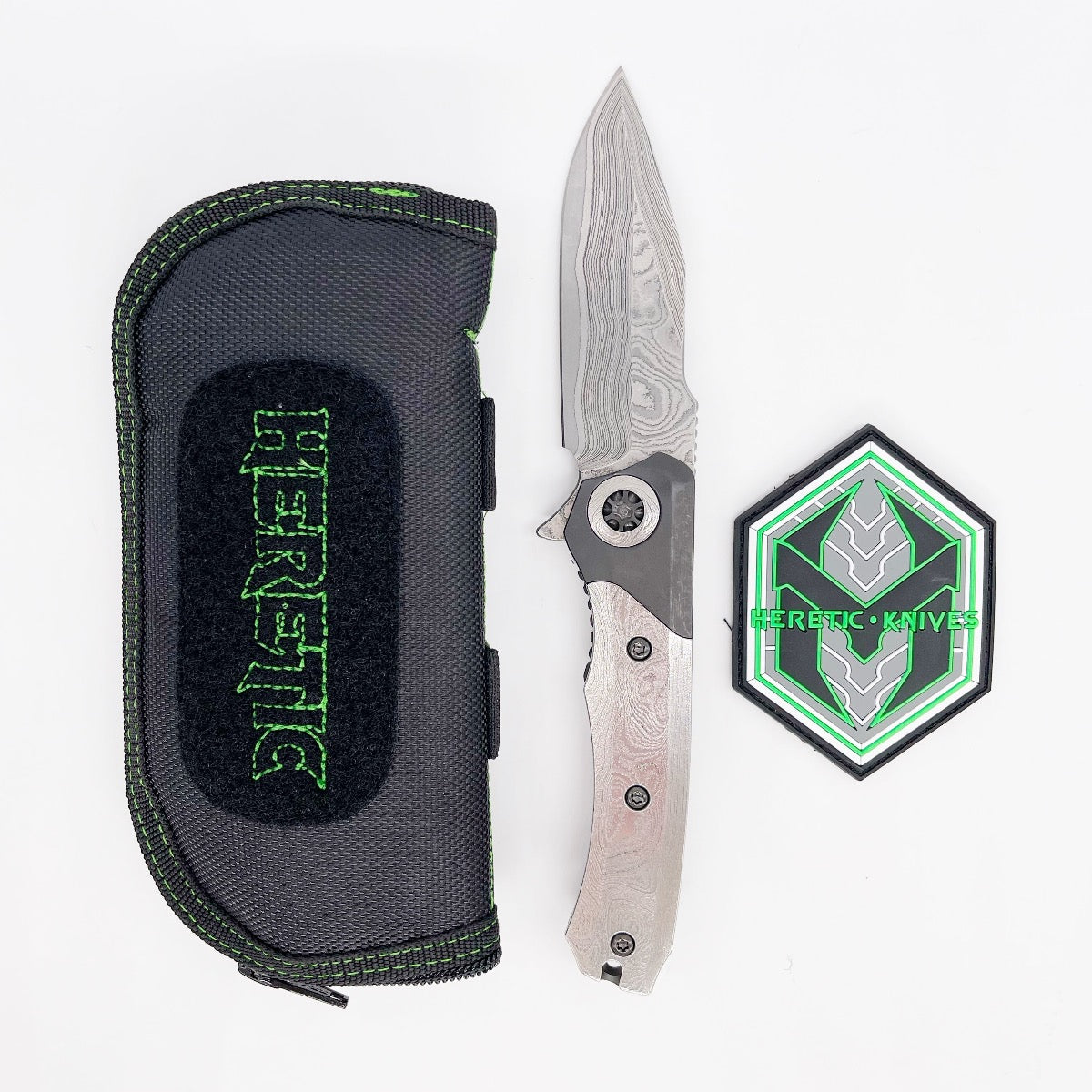 Heretic Knives Wraith Manual Folding Knife HG Vegas Forge Wood Grain San Mai SE Blade DLC Titanium w/ Vegas Forge Wood Grain Handles