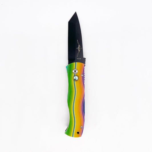 Pro-Tech Emerson CQC7 Auto Folding Knife Custom Unique Micarta Top DLC Black 154cm Steel Abalone Button