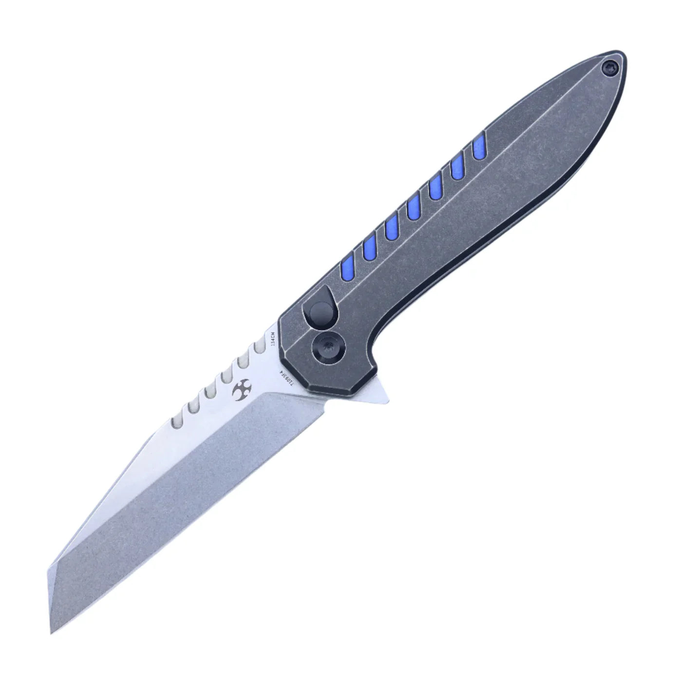 Kansept Kosame 3.37" Stonewashed 154CM Blackwash Titanium with Blue G10 Inlay T1093F4