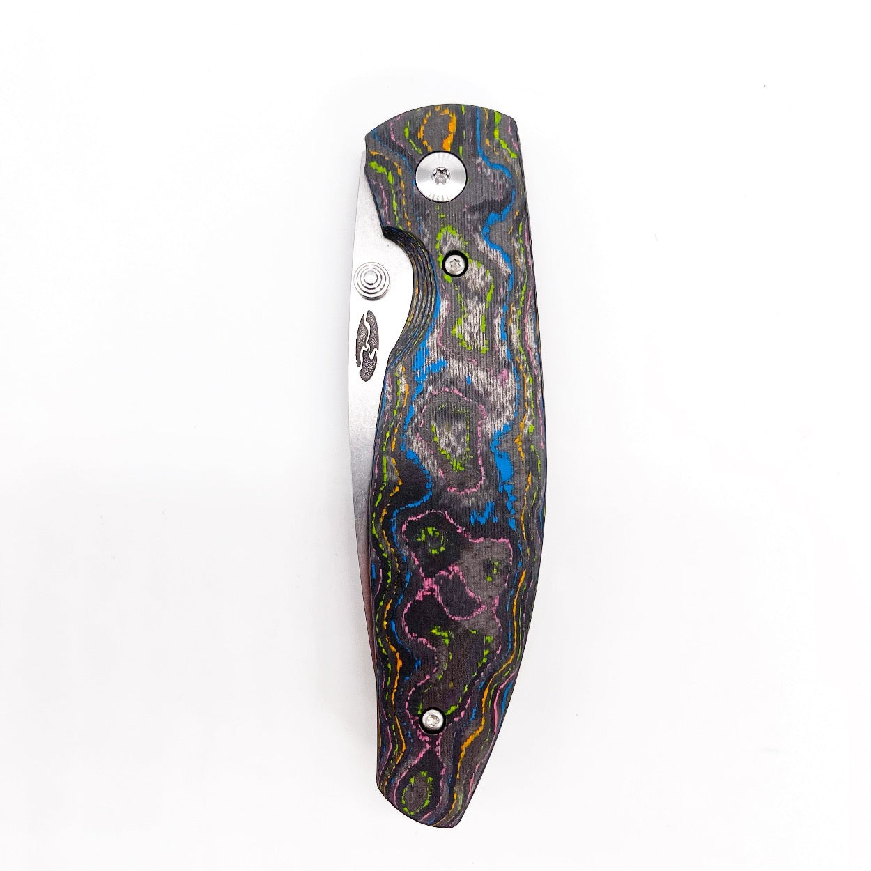 Three Rivers Mfg ATOM Linerlock 3.5" Tumbled CPM-20CV Blade 80s Camo Carbon Fiber Handles