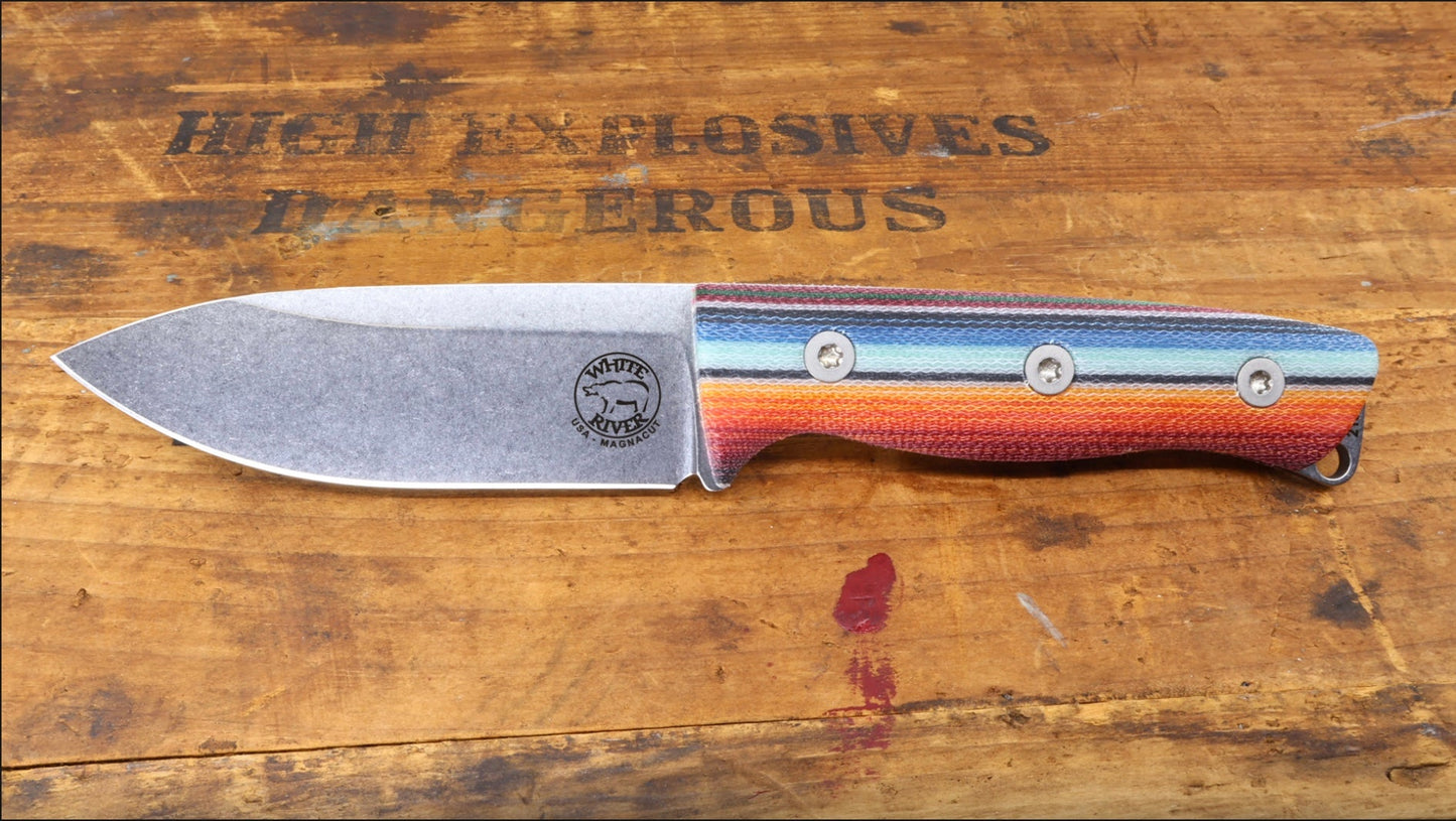 White River Knife & Tool Ursus Cub 3.5in Magnacut Blade G.L. Hanson Mexican Blanket Micarta Handles