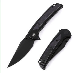 Wixco - Black 14C28N Blade - Aluminum Handle Shredded Carbon Fiber Inlay WX14-A