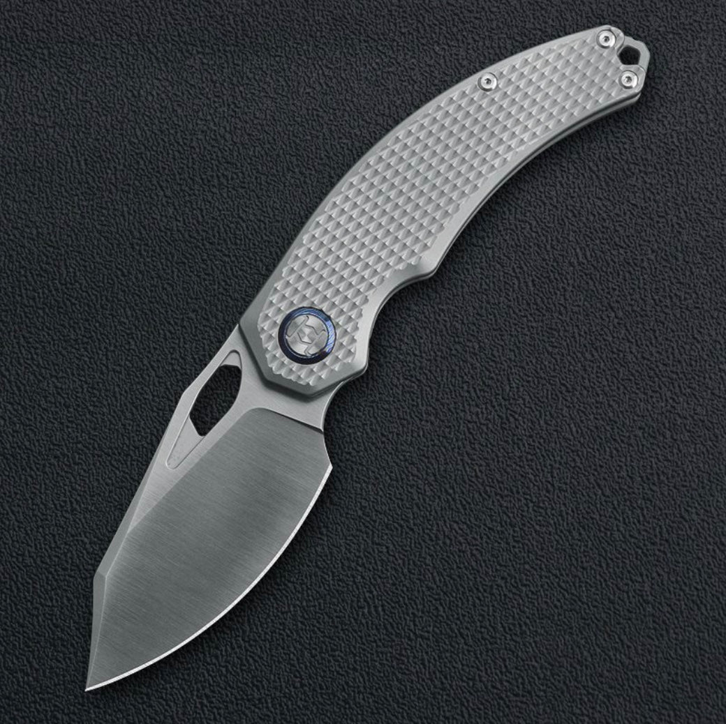 Kunwu Padre K706T-2, 3.35″ Satin Vanax Blade, Diamond Textured Titanium, Frame Lock