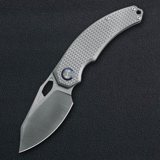 Kunwu Padre K706T-2, 3.35″ Satin Vanax Blade, Diamond Textured Titanium, Frame Lock