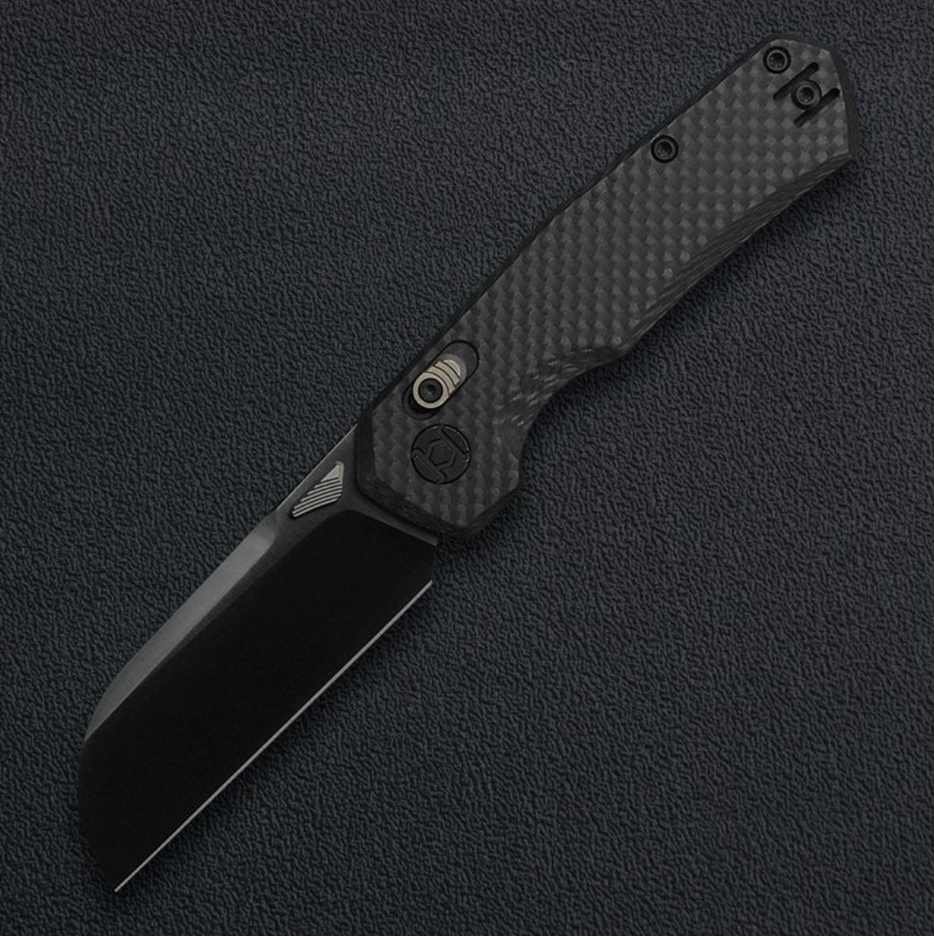 Kunwu Compact Chad SX703C-F, 3.11″ DLC PM60 Blade, Grey Carbon Fiber, Frame Lock