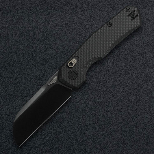 Kunwu Compact Chad SX703C-F, 3.11″ DLC PM60 Blade, Grey Carbon Fiber, Frame Lock