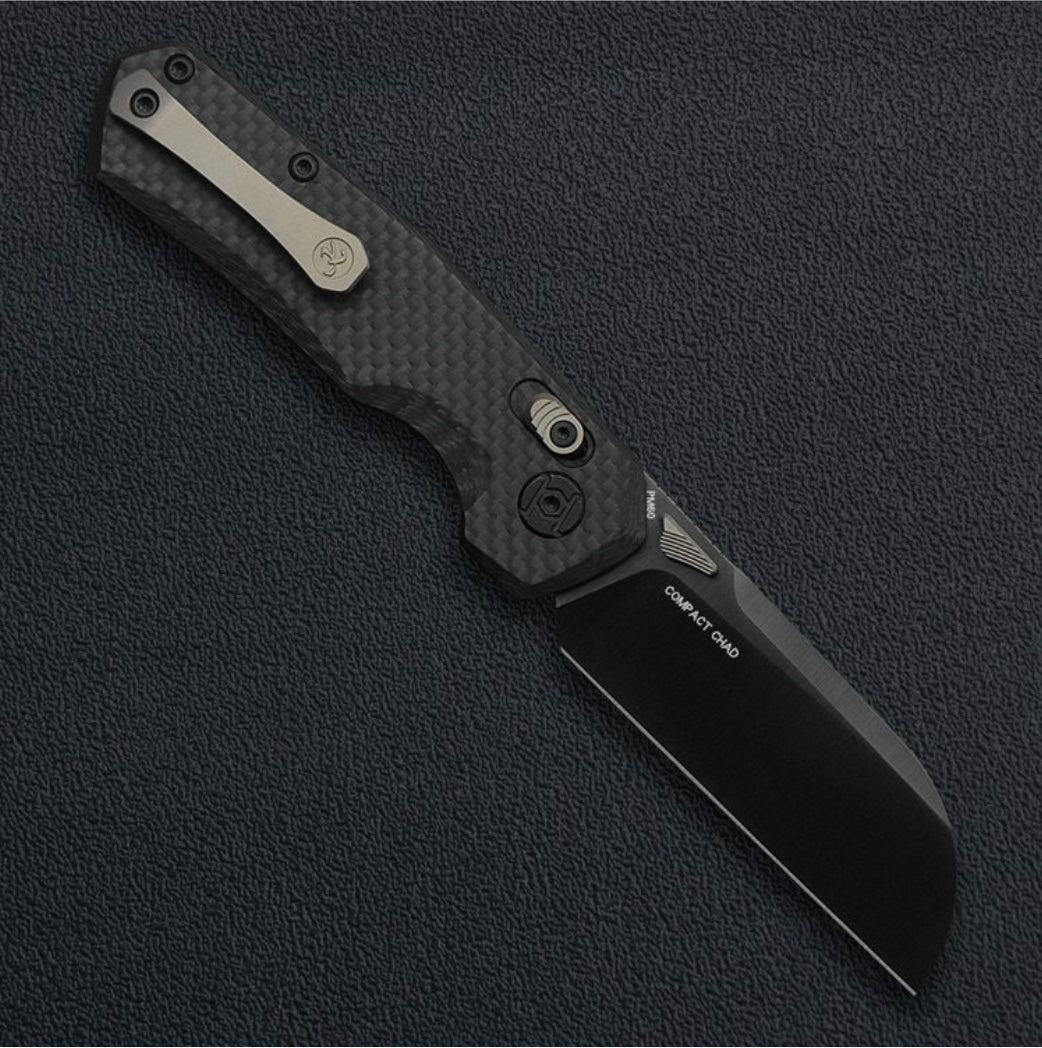 Kunwu Compact Chad SX703C-F, 3.11″ DLC PM60 Blade, Grey Carbon Fiber, Frame Lock, view 2