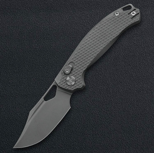 Kunwu Django X707T-1S, 3.19″ Stonewashed ELMAX Blade, Diamond Texture Titanium, Frame Lock