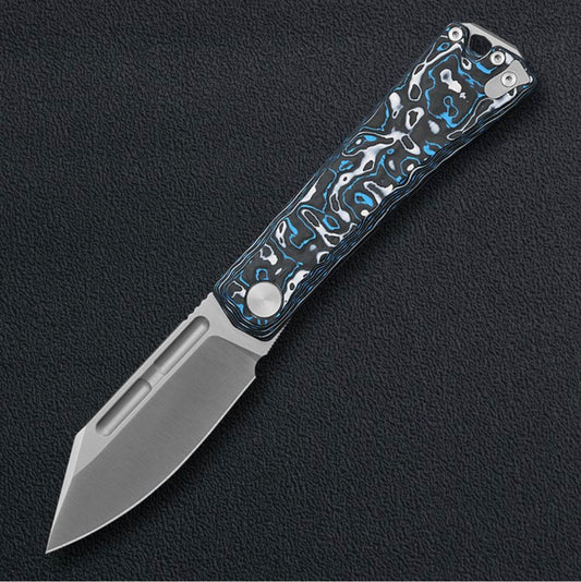 Kunwu Geezer J708A-2, 3.22″ Bead Blast ELMAX Blade, Blue Carbon Fiber, Slip Joint