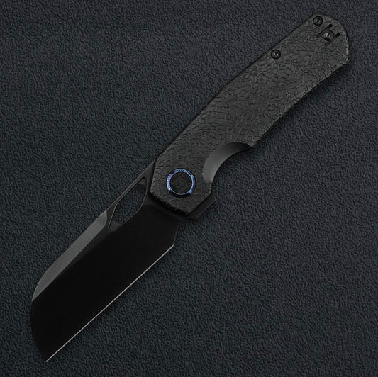 Kunwu S-TAO II S703L-R2, 3.43″ Satin DLC Vanax Blade, Honeydew Textured Titanium, Frame Lock