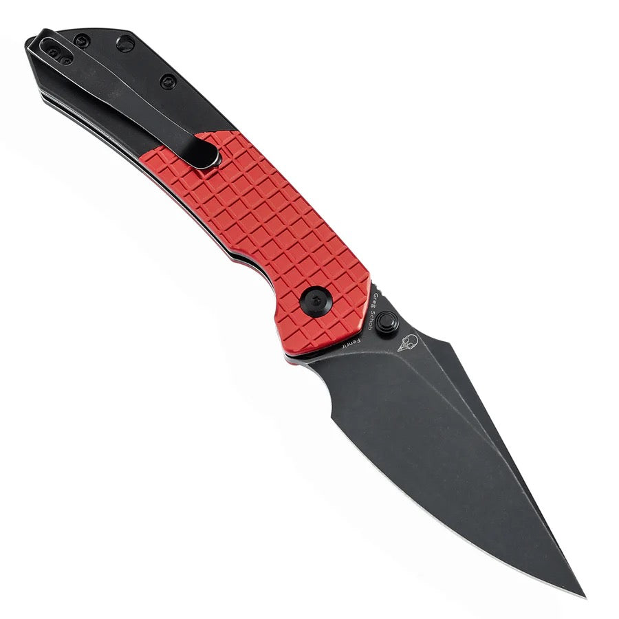 Tenable Fenrir T1034S3 – 3.45″ Blackwash 14C28N Harpoon, Dark Red Frag Pattern Aluminum, Button Lock