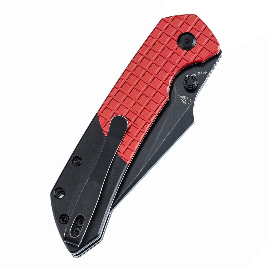 Tenable Fenrir T1034S3 – 3.45″ Blackwash 14C28N Harpoon, Dark Red Frag Pattern Aluminum, Button Lock