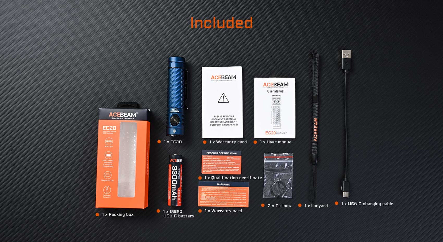 Acebeam EC20 Multi-Light Source EDC Flashlight – 2800 Lumens, Blue, Rechargeable