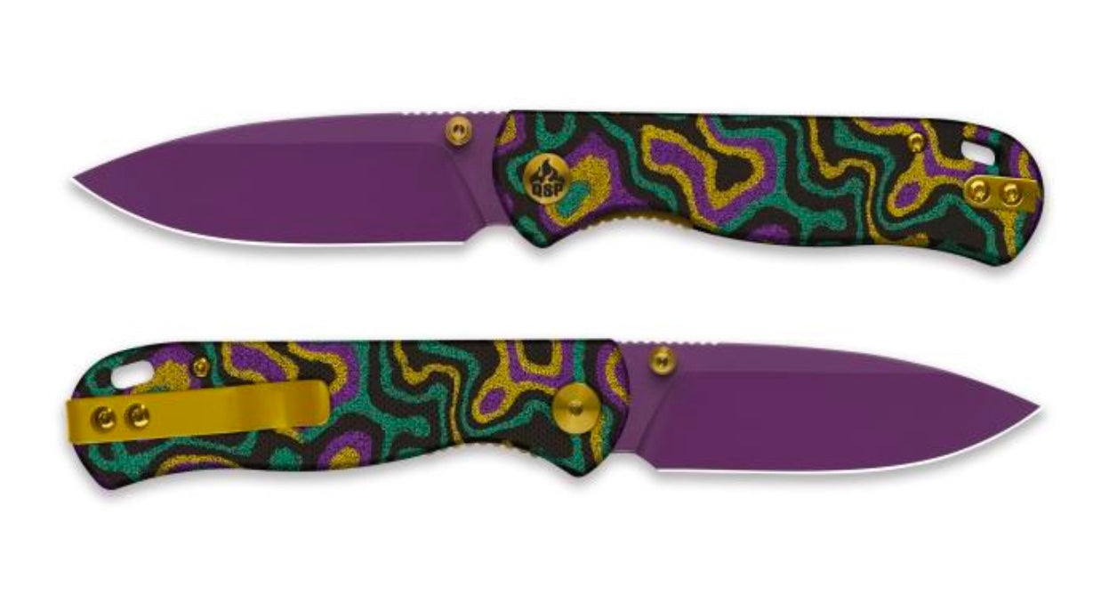 QSP Ferret Mardi Gras Exclusive 3in Nitro V Purple Blade G10 Handles
