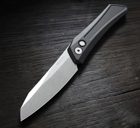 Pro-Tech Knives Oligarch DS101 Stonewashed MAGNACUT Blade Black Aluminum Handles