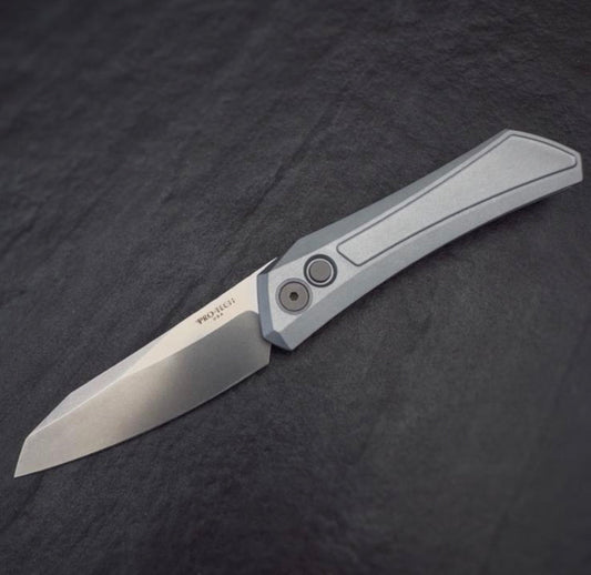 Pro-Tech Knives Oligarch DS101 Stonewashed MAGNACUT Blade Grey Aluminum Handles