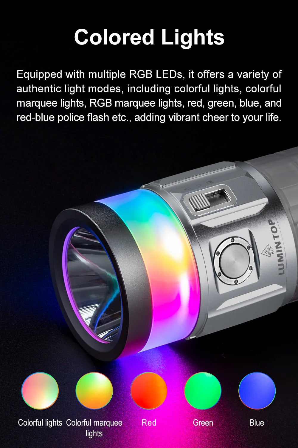 Lumintop Rainbow 2.0 Multi-Light Source – 3000 Lumen RGB & UV USB‑C Rechargeable EDC Flashlight