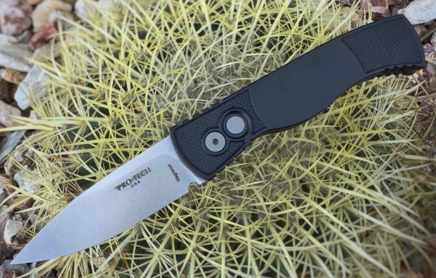 Pro-Tech Knives T201 Tactical Response 2 Stonewashed Magnacut Blade Black Textured Handles