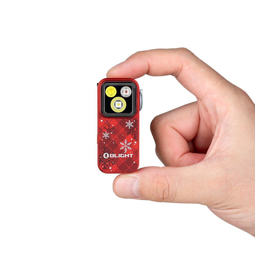 Olight Oclip Pro 500 Lumen Clip on Flashlight W/ Floodlight, Spotlight, and Red Light - Snowflake Red