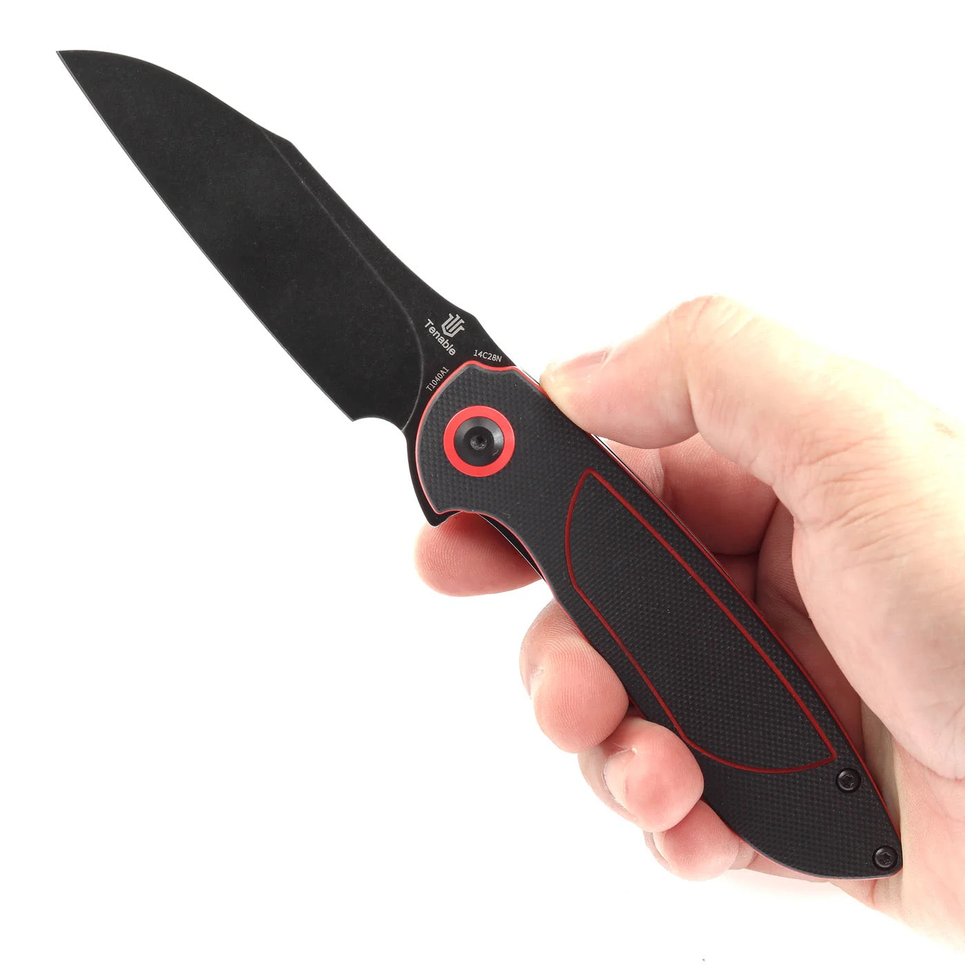 Kansept Prometheus  3.29in Blackwash 14C28N Black and Red G10 T1040A1