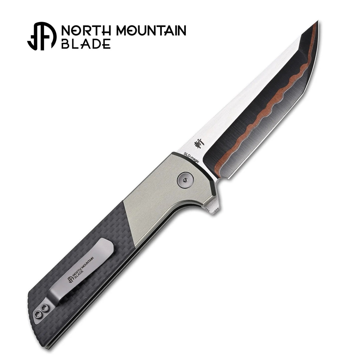 North Mountain Blade 2407-GRCF-5 Chop 2 3.5" Copper Blade Folding Knife Anodized Aluminum & Carbon Fiber Handle