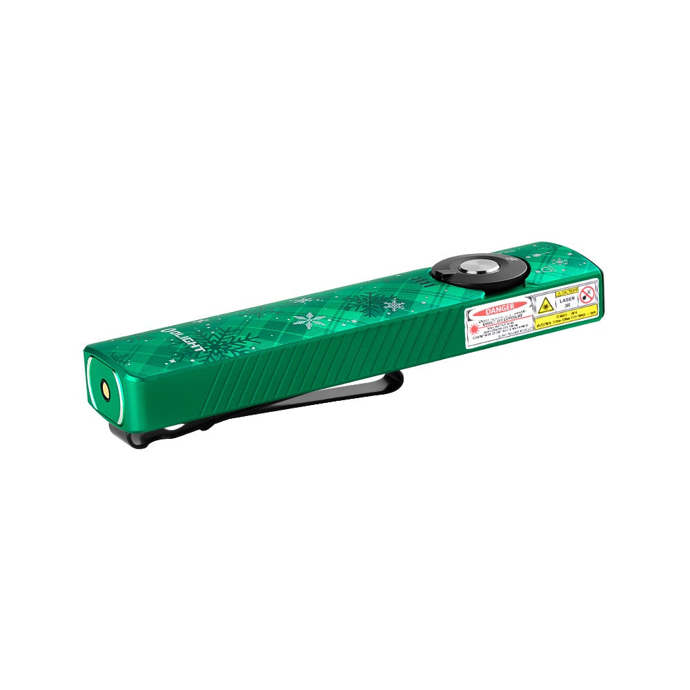 Arkfeld Pro 1300 Lumen Rechargeable Flat EDC Flashlight with LED Light, UV and Laser - Snowflake Green Limited Edition