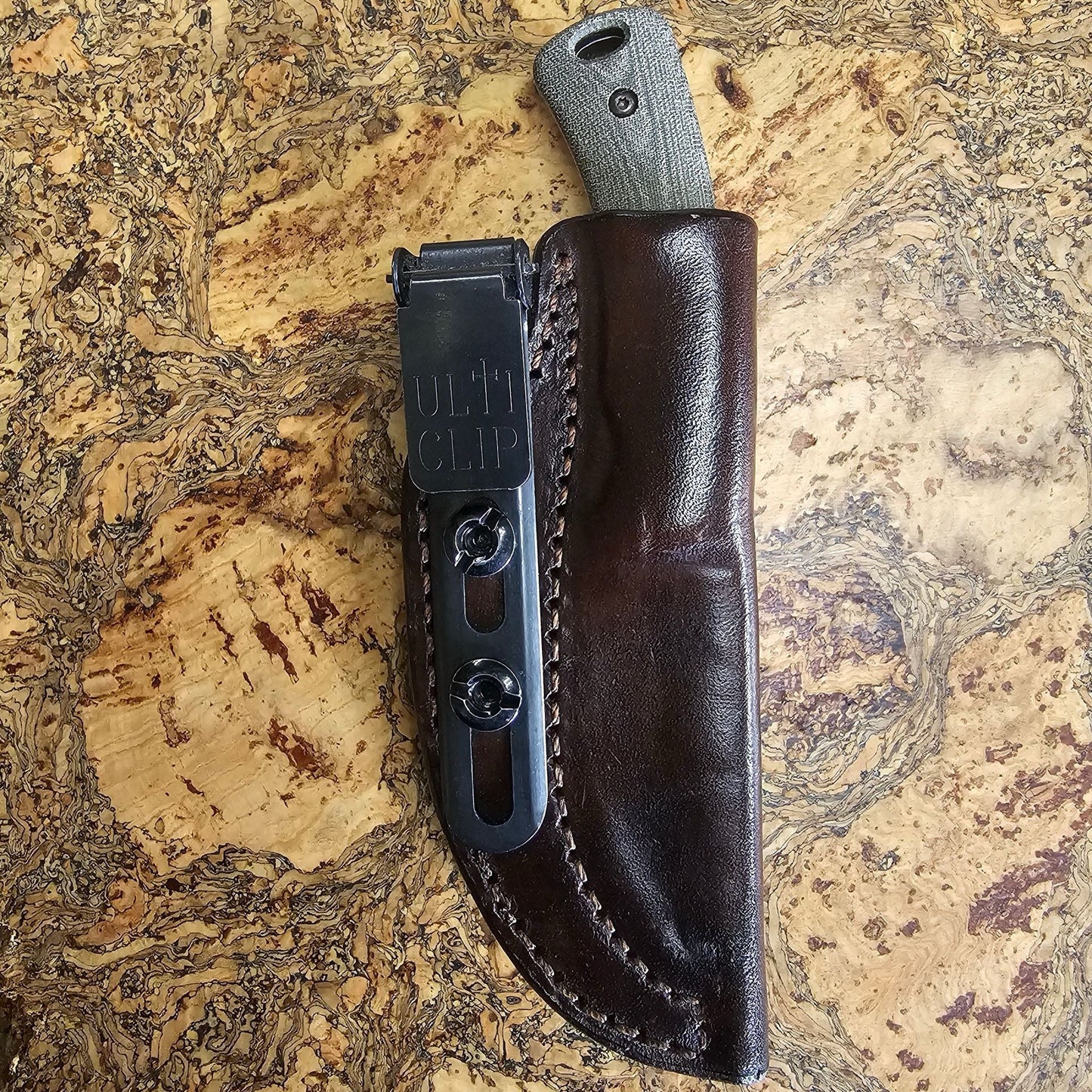 TRM Tagalong Fixed Blade – PSB-27 2.44″ Stonewash Drop‑Point, Natural Micarta & Leather Sheath