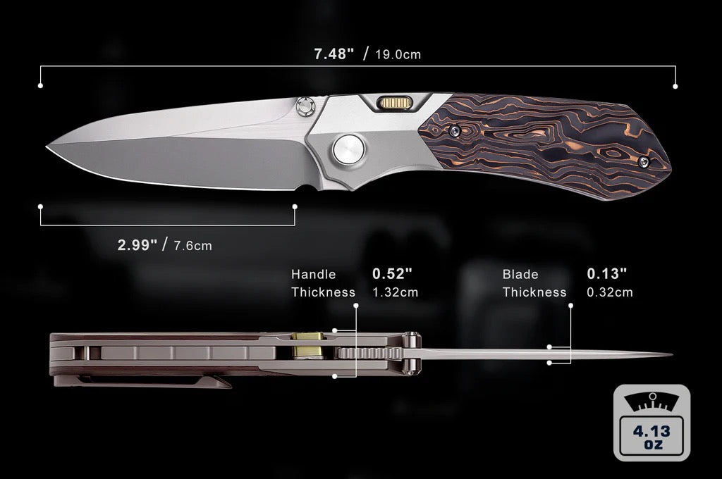 REMETTE RT-Meteor 2.99in M390 Blade Titanium + Copper Infused Carbon Fiber Handle RTPT-D