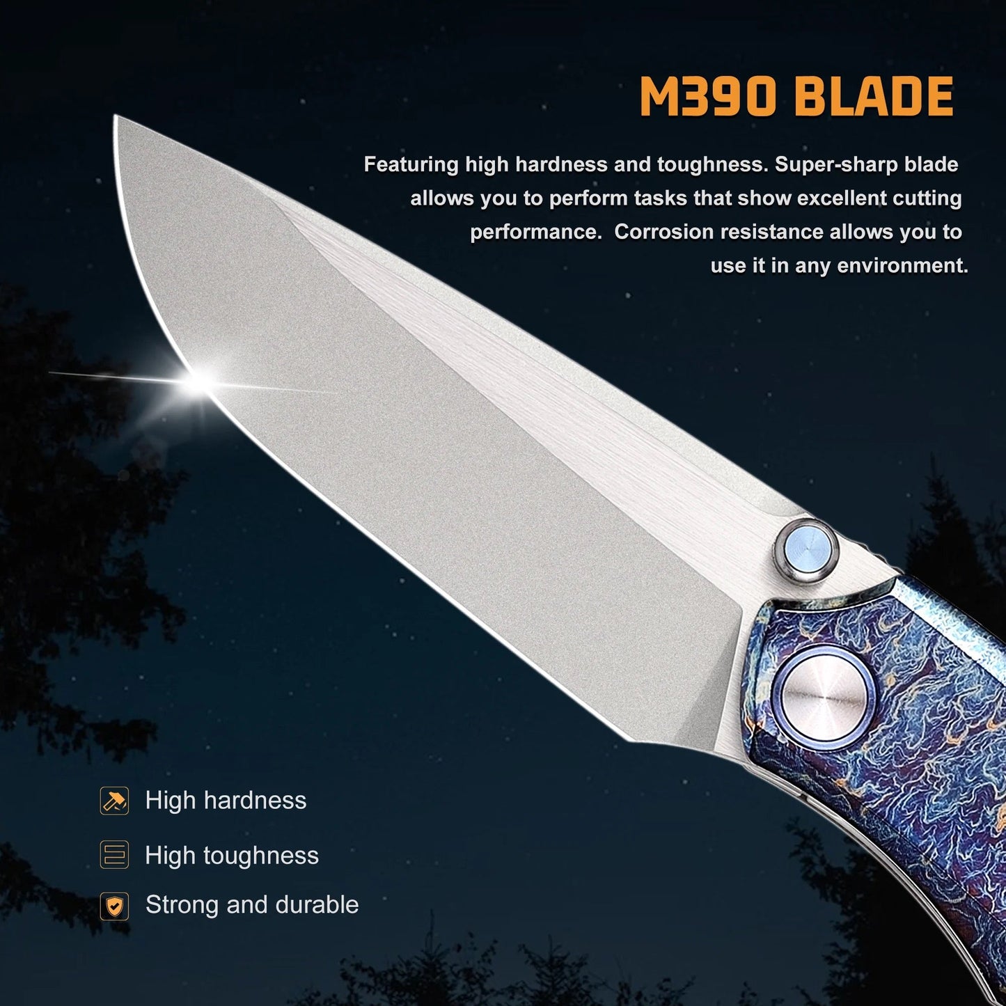 Remette Wild Species WD108-B Folding Knife 3.6″ M390 Blade Textured Blue Titanium Handle